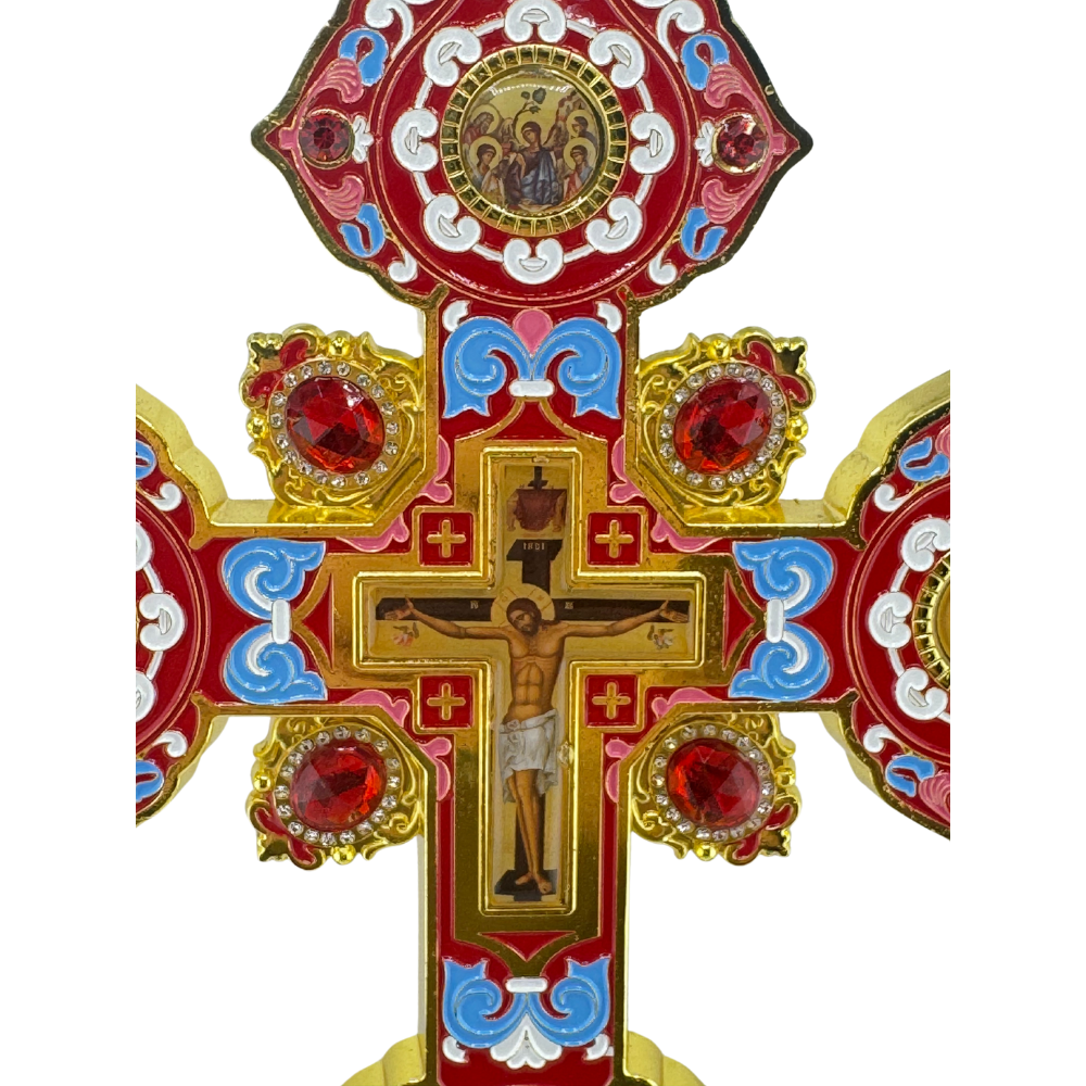 Orthodox Altar Cross In Gilding With Colored Enamel (Stand Optional) Orthodox Altar Cross In Gilding With Colored Enamel (Stand Optional)